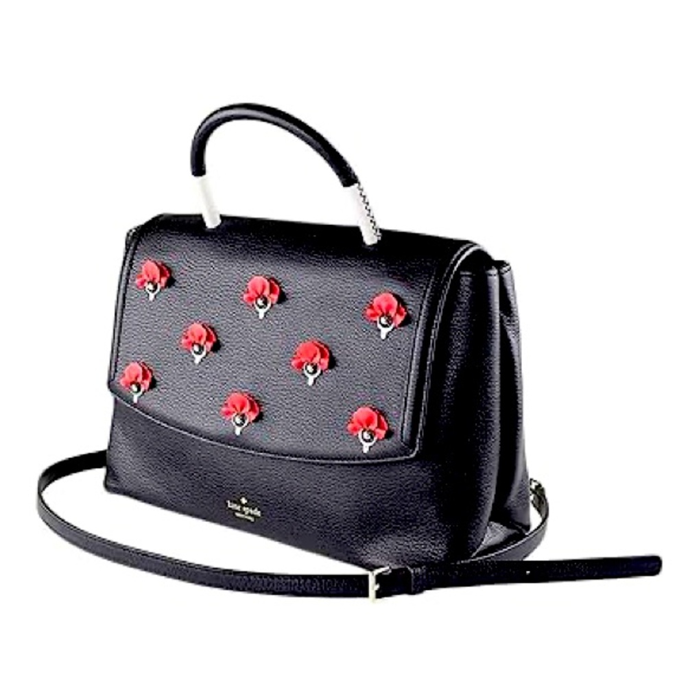 Kate Spade Dorina Carley street bag black with red flower embellishments EUC